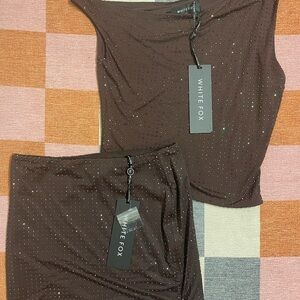 White Fox Boutique Brown Mini Skirt and top Set